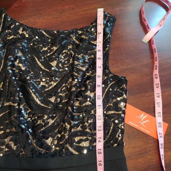 NWT Monique LHuillier Black Sleeveless Dress with Sequin Lace Upper Sz 8 - Picture 17 of 17
